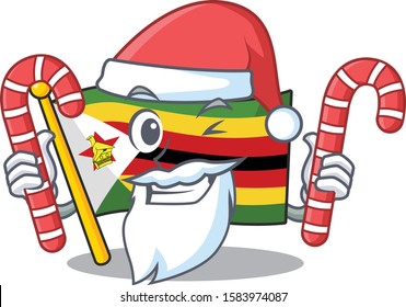 Flag zimbabwe Cartoon character in Santa with candy