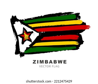 Flag of Zimbabwe. Colored brush strokes drawn by hand. Vector illustration isolated on white background. Colorful Zimbabwe flag logo.