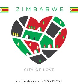 Flag of Zimbabwe with heart shaped landscape : Vector Illustration