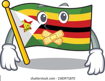 Flag zimbabwe mascot cartoon character style making silent gesture