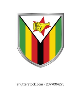 Flag of Zimbabwe with metal shield frame