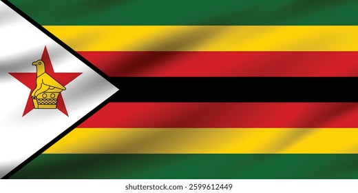 Flag of Zimbabwe. Zimbabwe flag official colors and proportion digital vector illustration. Wavy flag.