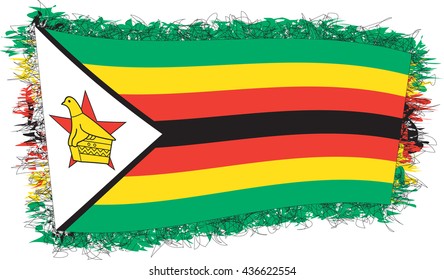 Flag of Zimbabwe, officially the Republic of Zimbabwe. Vector illustration of a stylized flag. Shaggy edge.