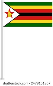 Flagge Simbabwes mit silbernem Pol flach Ikone isoliert auf weißem Hintergrund.