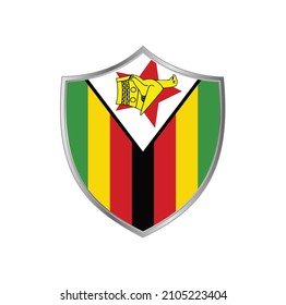Flag of Zimbabwe with silver shield frame