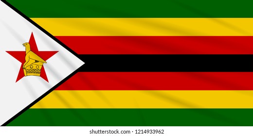 Flag Zimbabwe swaying in wind, realistic vector.