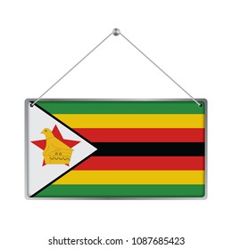 Flag of Zimbabwe. The symbol of the state in the pennant hanging on the rope, 
rectangle hanging. Vector Illustration EPS10. White Background.