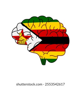 Flag of Zimbabwe. Vector illustration of a combination of a human brain with a country flag on a white background.
