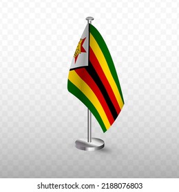 Flag of Zimbabwe. Vector illustration of a flag with flagpole on a transparent background (PNG).