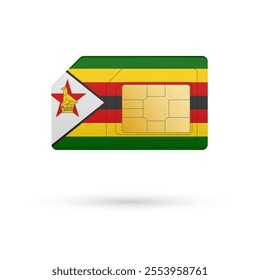 Flag of Zimbabwe. Vector illustration of SIM Card with flag on white background