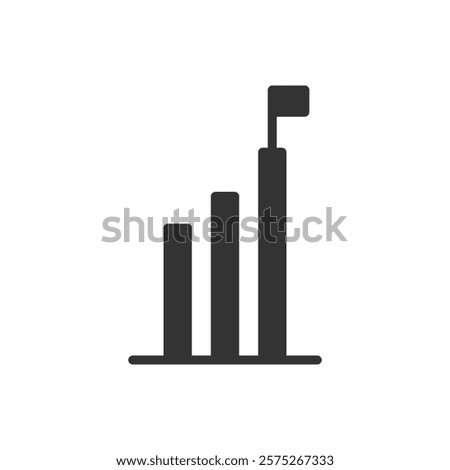 Flagged bar chart glyph icon. Vector illustration