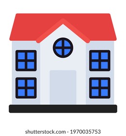 Flagged building icon, flat design of school building
