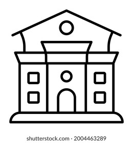 Flagged building icon, linear design of school building 