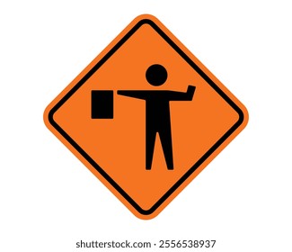 Flagger (Flagman) Ahead Construction Sign Featuring Orange Background and Black Border with Symbol of a Person Holding a Flag, Available as a Vector File