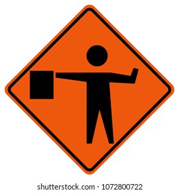 Flaggers In Road Ahead Warning Traffic Sign,Vector Illustration, Isolate On White Background Icon. EPS10