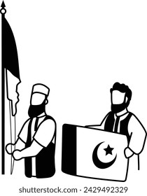 flag-hoisting performed with anthem vector design, yaum-e-pakistan Symbol, Islamic republic resolution day, 23 March national holiday illustration, Flag Raising Ceremony by Pakistani Officials concept