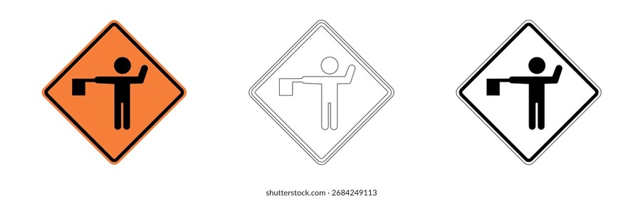 Sinal de Tráfego Flagman Ahead em Formato Vetorial