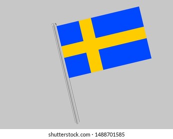 Flagpole of Beautiful national flag of Kingdom of Sweden. original colors and proportion. Simply vector illustration eps10, from countries flag set.