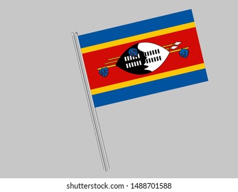 Flagpole of Beautiful national flag of Kingdom of Eswatini, know before as Swaziland. original colors and proportion. Simply vector illustration eps10, from countries flag set.