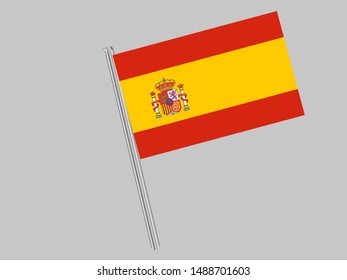 Flagpole of Beautiful national flag of Kingdom of Spain. original colors and proportion. Simply vector illustration eps10, from countries flag set.