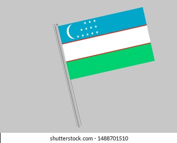 Flagpole of Beautiful national flag of Republic of Uzbekistan, original colors and proportion. Simply vector illustration eps10, from countries flag set.