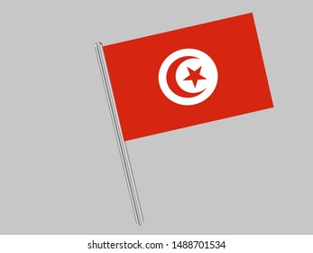 Flagpole of Beautiful national flag of Republic of Tunisia , original colors and proportion. Simply vector illustration eps10, from countries flag set.