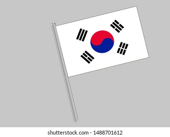 Flagpole of Beautiful national flag of Republic of South Korea. original colors and proportion. Simply vector illustration eps10, from countries flag set.
