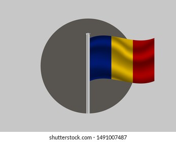 Flagpole inside circle with Beautiful national flag of Romania . original colors and proportion. Simply vector illustration eps10, from countries flag set.