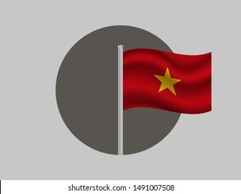 Flagpole inside circle with Beautiful national flag of Socialist Republic of Vietnam, original colors and proportion. Simply vector illustration eps10, from countries flag set.