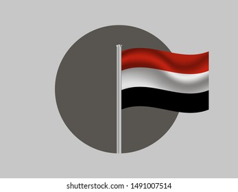 Flagpole inside circle with Beautiful national flag of Yemen. Simply vector illustration eps10,with original color and proportion. from countries flag set.