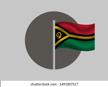 Flagpole inside circle with Beautiful national flag of Republic of Vanuatu, original colors and proportion. Simply vector illustration eps10, from countries flag set.