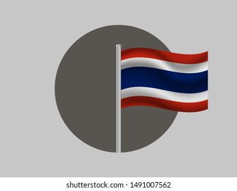 Flagpole inside circle with Beautiful national flag of Kingdom of Thailand, original colors and proportion. Simply vector illustration eps10, from countries flag set.