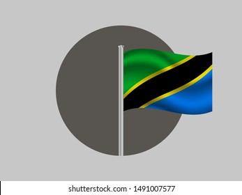Flagpole inside circle with Beautiful national flag of United Republic of Tanzania, original colors and proportion. Simply vector illustration eps10, from countries flag set.
