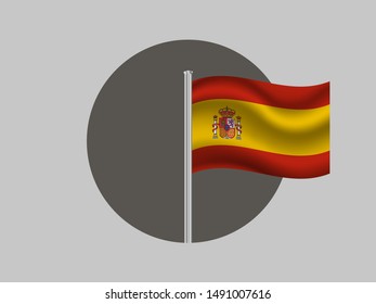 Flagpole inside circle with Beautiful national flag of Kingdom of Spain. original colors and proportion. Simply vector illustration eps10, from countries flag set.