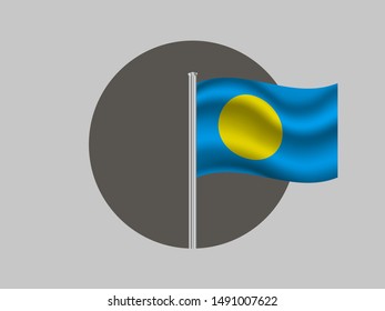Flagpole inside circle with Beautiful national flag of Republic of Palau. original colors and proportion. Simply vector illustration eps10, from countries flag set.