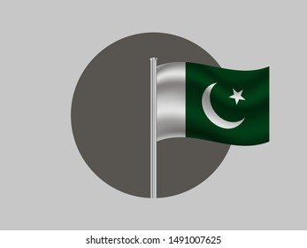 Flagpole inside circle with Beautiful national flag of Islamic republic of Pakistan. original colors and proportion. Simply vector illustration eps10, from countries flag set.