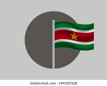 Flagpole inside circle with Beautiful national flag of Republic of Suriname. original colors and proportion. Simply vector illustration eps10, from countries flag set.