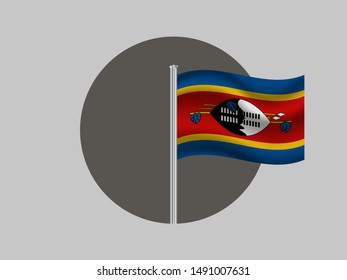 Flagpole inside circle with Beautiful national flag of Kingdom of Eswatini, know before as Swaziland. original colors and proportion. Simply vector illustration eps10, from countries flag set.