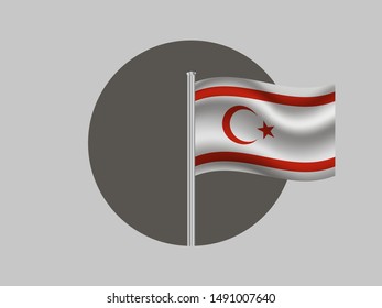Flagpole inside circle with Beautiful national flag of Turkish Republic of Northern Cyprus. original colors and proportion. Simply vector illustration eps10, from countries flag set.