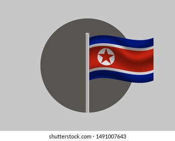 Flagpole inside circle with Beautiful national flag of democratic peoples republic of korea. original colors and proportion. Simply vector illustration eps10, from countries flag set.