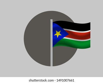 Flagpole inside circle with Beautiful national flag of Republic of South Sudan . original colors and proportion. Simply vector illustration eps10, from countries flag set.