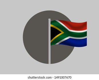 Flagpole inside circle with Beautiful national flag of Republic of South Africa. original colors and proportion. Simply vector illustration eps10, from countries flag set.