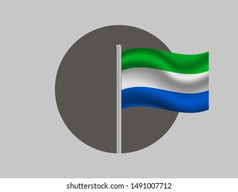 Flagpole inside circle with Beautiful national flag of Republic of Sierra Leone. original colors and proportion. Simply vector illustration eps10, from countries flag set.
