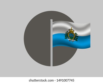 Flagpole inside circle with Beautiful national flag of Republic of San Marino. original colors and proportion. Simply vector illustration eps10, from countries flag set.