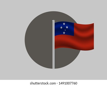 Flagpole inside circle with Beautiful national flag of Independent State of Samoa. original colors and proportion. Simply vector illustration eps10, from countries flag set.