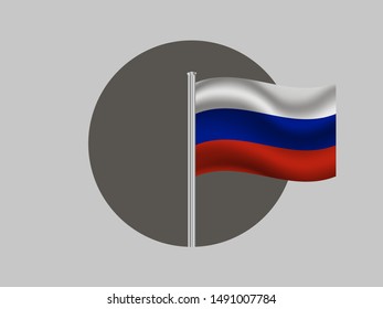 Flagpole inside circle with Beautiful national flag of Russian Federation. original colors and proportion. Simply vector illustration eps10, from countries flag set.