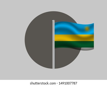 Flagpole inside circle with Beautiful national flag of Republic of Rwanda . original colors and proportion. Simply vector illustration eps10, from countries flag set.