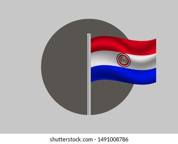 Flagpole inside circle with Flagpole inside circle with Beautiful national flag of Republic of Paraguay. original colors and proportion. Simply vector illustration eps10, from countries flag set.