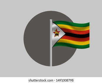 Flagpole inside circle with Flagpole inside circle with Beautiful national flag of African Zimbabwe, with emblem red star and eagle bird. original color and proportion. Simply vector illustration eps1