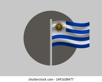 Flagpole inside circle with Beautiful national flag of Republic of Uruguay, original colors and proportion. Simply vector illustration eps10, from countries flag set.